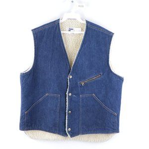 Vintage Faux Shearling Denim Jean Vest Jacket USA